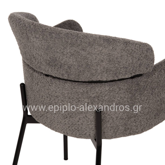ARMCHAIR WOLF HM8583.01 GREY BOUCLE FABRIC-BLACK METAL LEGS 58x58x80Hcm.