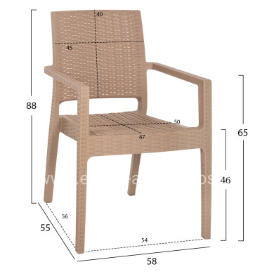 ARMCHAIR POLYPROPYLENE HEAVY-DUTY KAGANU HM5134.03 CAPPUCCINO 58x55x88Hcm.