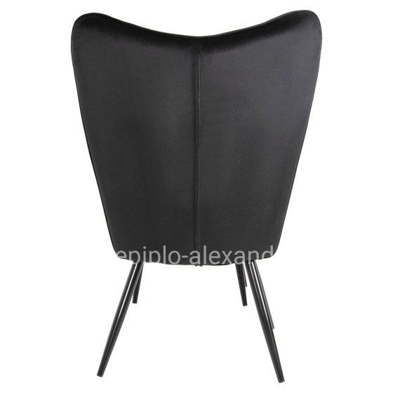 ARMCHAIR WITH FOOTSTOOL CRAWLEY HM8918.04 BLACK VLEVET-METAL LEGS 70x57x103Hcm.