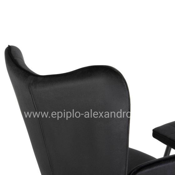 ARMCHAIR WITH FOOTSTOOL CRAWLEY HM8918.04 BLACK VLEVET-METAL LEGS 70x57x103Hcm.