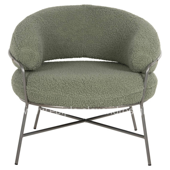 ARMCHAIR TRUDI HM8639.27 PISTACHIO GREEN BOUCLE FABRIC AND SILVER METAL FRAME 84x79x76Hcm.