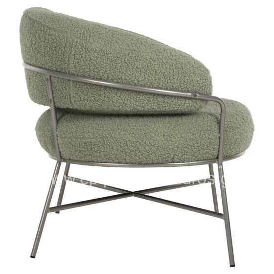 ARMCHAIR TRUDI HM8639.27 PISTACHIO GREEN BOUCLE FABRIC AND SILVER METAL FRAME 84x79x76Hcm.