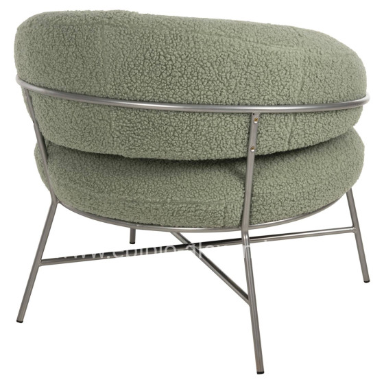 ARMCHAIR TRUDI HM8639.27 PISTACHIO GREEN BOUCLE FABRIC AND SILVER METAL FRAME 84x79x76Hcm.
