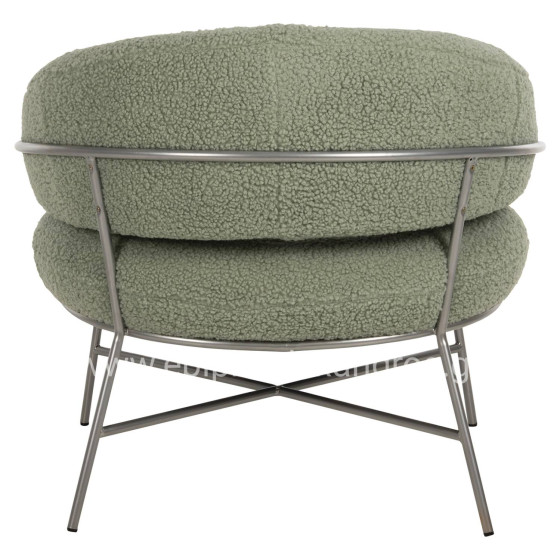 ARMCHAIR TRUDI HM8639.27 PISTACHIO GREEN BOUCLE FABRIC AND SILVER METAL FRAME 84x79x76Hcm.