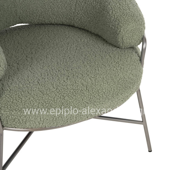 ARMCHAIR TRUDI HM8639.27 PISTACHIO GREEN BOUCLE FABRIC AND SILVER METAL FRAME 84x79x76Hcm.