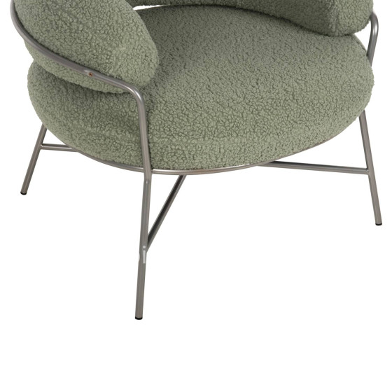 ARMCHAIR TRUDI HM8639.27 PISTACHIO GREEN BOUCLE FABRIC AND SILVER METAL FRAME 84x79x76Hcm.