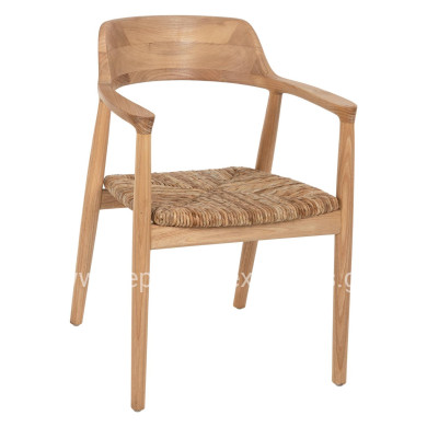 ARMCHAIR KINGSLEY HM9634.01 SUNGKAI WOOD & STRAW MATT IN NATURAL COLOR 57,5x54x80Hcm.