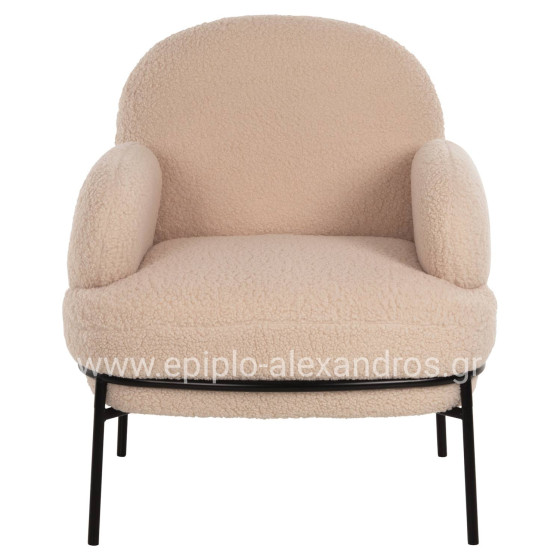 ARMCHAIR AGNES HM9525.20 ECRU BOUCLE FABRIC-BLACK METAL LEGS 74x71x83Hcm.