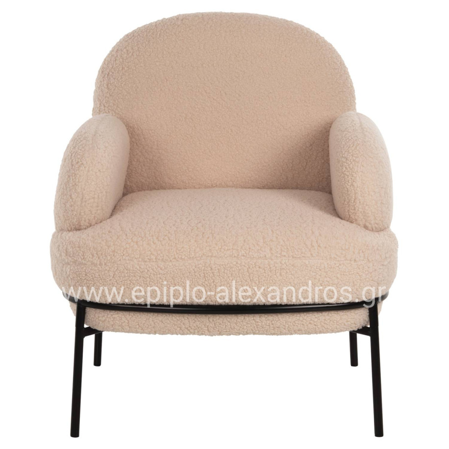 ARMCHAIR AGNES HM9525.20 ECRU BOUCLE FABRIC-BLACK METAL LEGS 74x71x83Hcm.