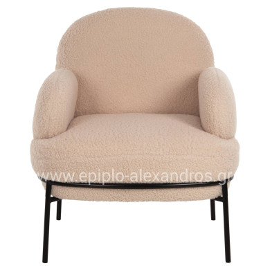 ARMCHAIR AGNES HM9525.20 ECRU BOUCLE FABRIC-BLACK METAL LEGS 74x71x83Hcm.