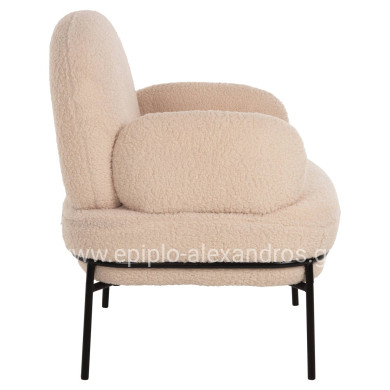 ARMCHAIR AGNES HM9525.20 ECRU BOUCLE FABRIC-BLACK METAL LEGS 74x71x83Hcm.