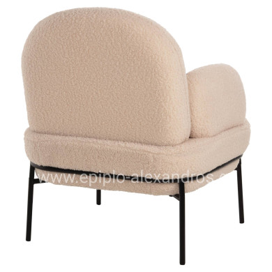 ARMCHAIR AGNES HM9525.20 ECRU BOUCLE FABRIC-BLACK METAL LEGS 74x71x83Hcm.