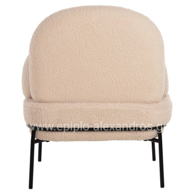 ARMCHAIR AGNES HM9525.20 ECRU BOUCLE FABRIC-BLACK METAL LEGS 74x71x83Hcm.