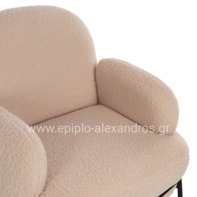 ARMCHAIR AGNES HM9525.20 ECRU BOUCLE FABRIC-BLACK METAL LEGS 74x71x83Hcm.