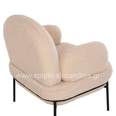 ARMCHAIR AGNES HM9525.20 ECRU BOUCLE FABRIC-BLACK METAL LEGS 74x71x83Hcm.