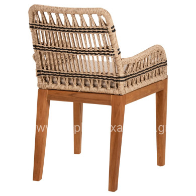 ARMCHAIR STARDOM HM9760.02 TEAK WOOD AND ROPE-NATURAL WITH ANTHRACITE DETAILS COLOR 57x65x83Hcm.