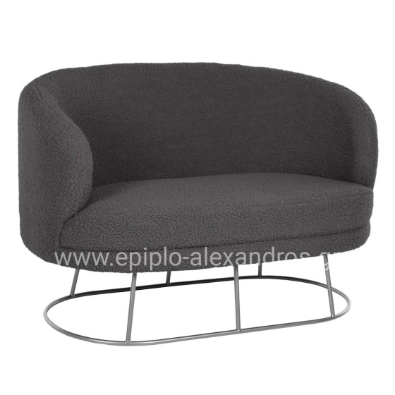 SOFA 2-SEATER ARIEN HM8492.21 GREY BOUCLE FABRIC AND SILVER METAL BASE 130x75x85Hcm.