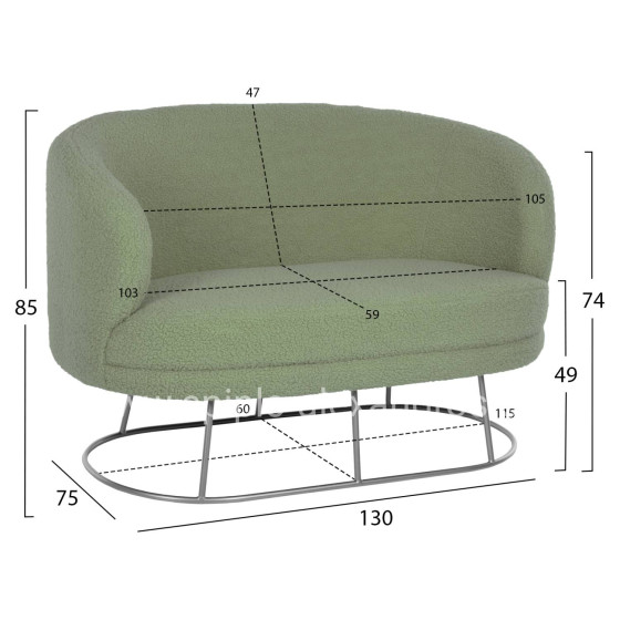 SOFA 2-SEATER ARIEN HM8492.27 PISTACHIO GREEN BOUCLE FABRIC AND SILVER METAL BASE 130x75x85Hcm.
