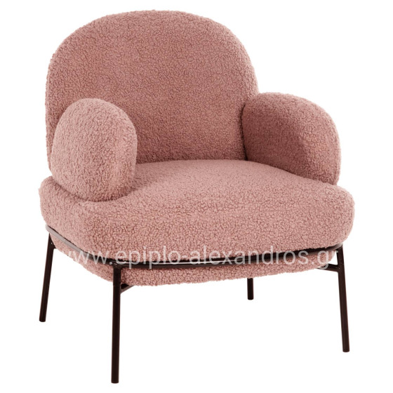 ARMCHAIR AGNES HM9525.22 DUSTY PINK BOUCLE FABRIC-BLACK METAL LEGS 74x71x83Hcm.