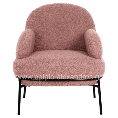 ARMCHAIR AGNES HM9525.22 DUSTY PINK BOUCLE FABRIC-BLACK METAL LEGS 74x71x83Hcm.