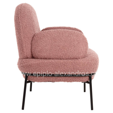 ARMCHAIR AGNES HM9525.22 DUSTY PINK BOUCLE FABRIC-BLACK METAL LEGS 74x71x83Hcm.