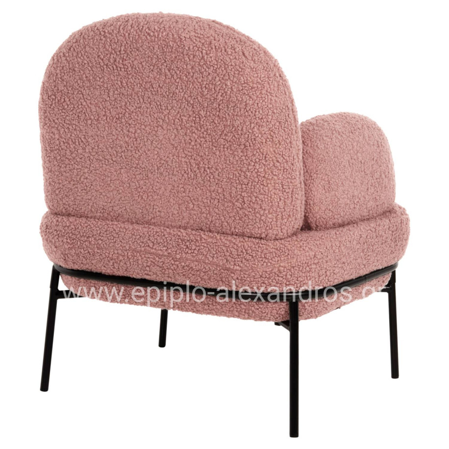 ARMCHAIR AGNES HM9525.22 DUSTY PINK BOUCLE FABRIC-BLACK METAL LEGS 74x71x83Hcm.