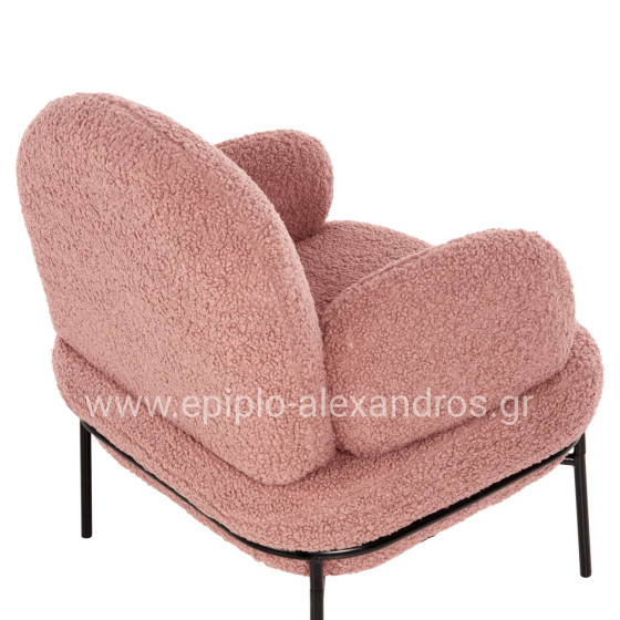 ARMCHAIR AGNES HM9525.22 DUSTY PINK BOUCLE FABRIC-BLACK METAL LEGS 74x71x83Hcm.