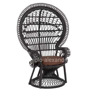 ARMCHAIR ROYAL PEACOCK HM9342.03 RATTAN IN BLACK- CUSHION BLACK 114x72x150Hcm.