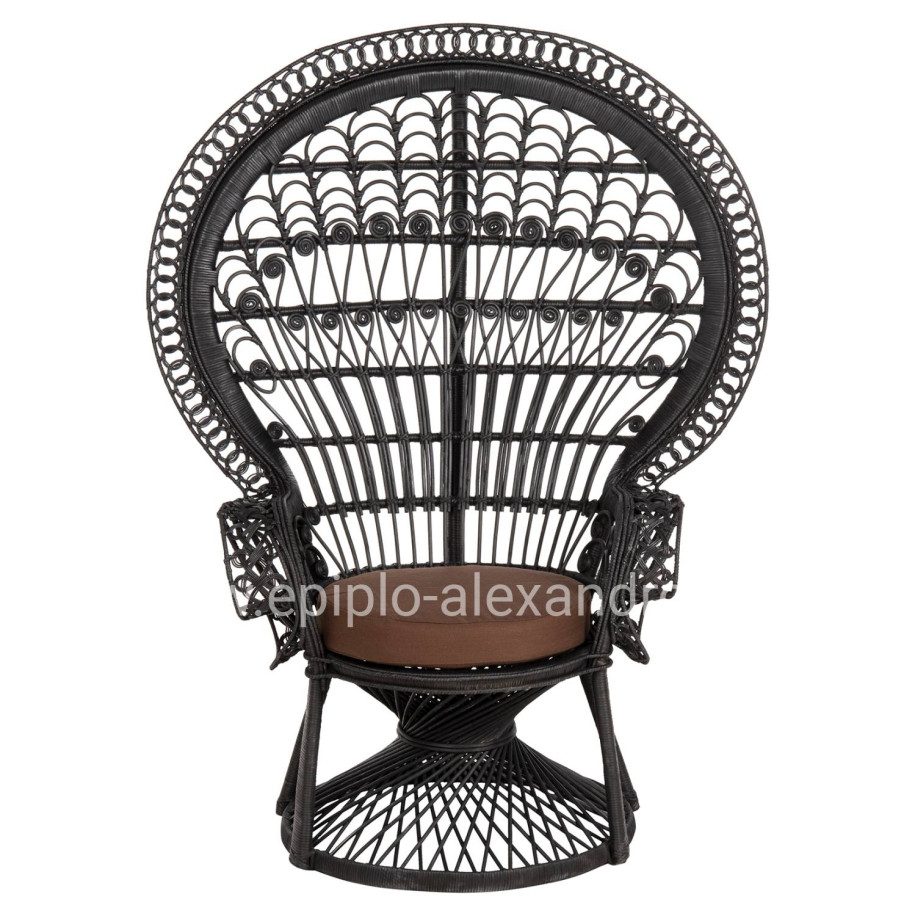 ARMCHAIR ROYAL PEACOCK HM9342.03 RATTAN IN BLACK- CUSHION BLACK 114x72x150Hcm.