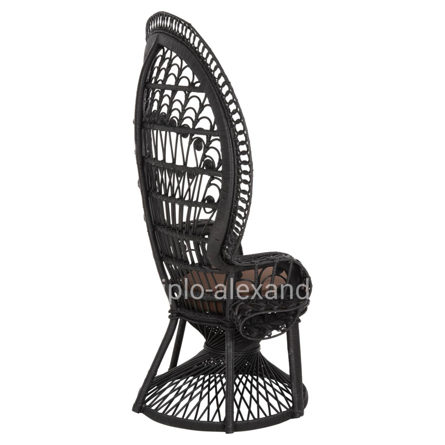 ARMCHAIR ROYAL PEACOCK HM9342.03 RATTAN IN BLACK- CUSHION BLACK 114x72x150Hcm.