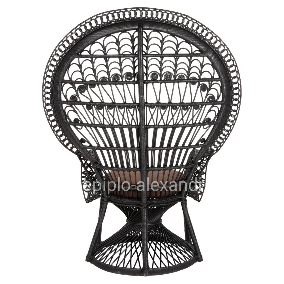 ARMCHAIR ROYAL PEACOCK HM9342.03 RATTAN IN BLACK- CUSHION BLACK 114x72x150Hcm.