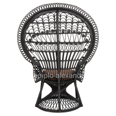 ARMCHAIR ROYAL PEACOCK HM9342.03 RATTAN IN BLACK- CUSHION BLACK 114x72x150Hcm.