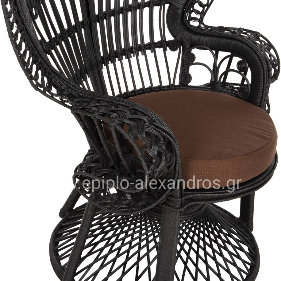 ARMCHAIR ROYAL PEACOCK HM9342.03 RATTAN IN BLACK- CUSHION BLACK 114x72x150Hcm.