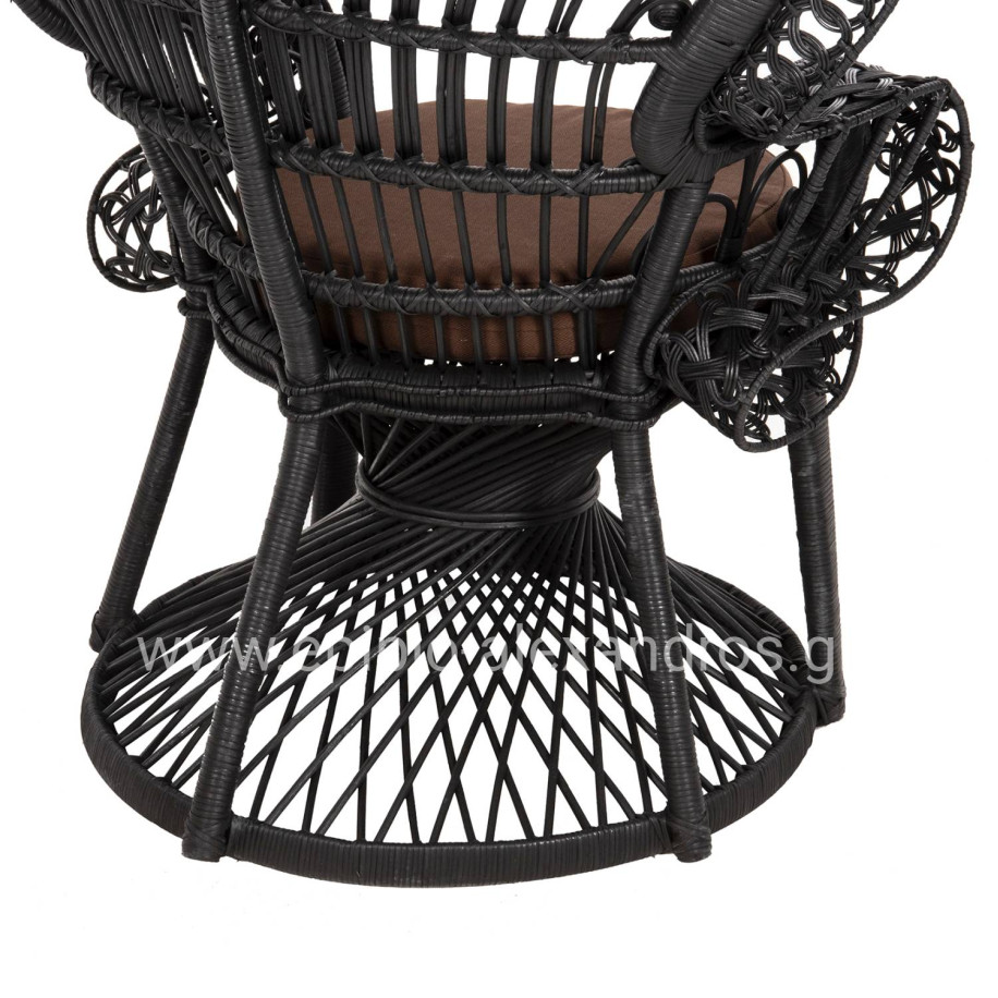 ARMCHAIR ROYAL PEACOCK HM9342.03 RATTAN IN BLACK- CUSHION BLACK 114x72x150Hcm.