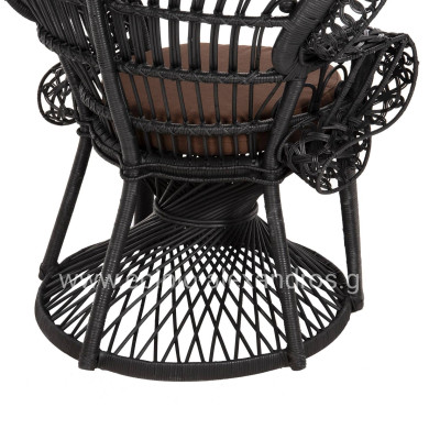 ARMCHAIR ROYAL PEACOCK HM9342.03 RATTAN IN BLACK- CUSHION BLACK 114x72x150Hcm.