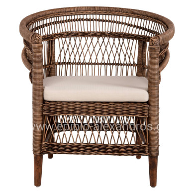 ARMCHAIR MALAWI HM9635.01 MAHOGANY WOOD WITH RATTAN IN BROWN-WHITE CUSHION 80x70x86Hcm.