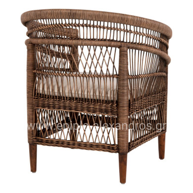 ARMCHAIR MALAWI HM9635.01 MAHOGANY WOOD WITH RATTAN IN BROWN-WHITE CUSHION 80x70x86Hcm.