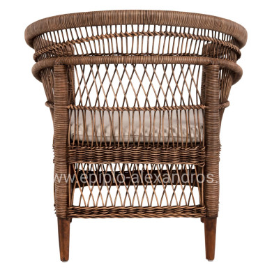 ARMCHAIR MALAWI HM9635.01 MAHOGANY WOOD WITH RATTAN IN BROWN-WHITE CUSHION 80x70x86Hcm.