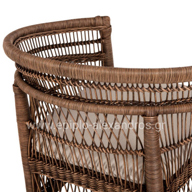 ARMCHAIR MALAWI HM9635.01 MAHOGANY WOOD WITH RATTAN IN BROWN-WHITE CUSHION 80x70x86Hcm.