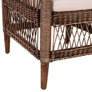 ARMCHAIR MALAWI HM9635.01 MAHOGANY WOOD WITH RATTAN IN BROWN-WHITE CUSHION 80x70x86Hcm.