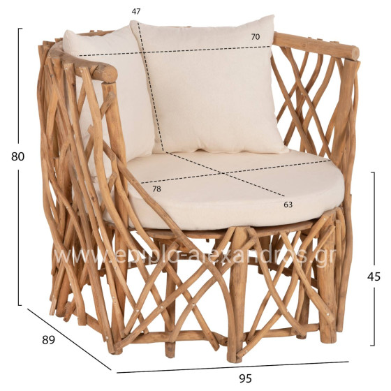 ΠΟΛΥΘΡΟΝΑ ΚΑΑΝ HM5994 ΚΛΑΔΙΑ TEAK ΣΕ ΦΥΣΙΚΟ-ΜΑΞΙΛΑΡΙΑ ΛΕΥΚΑ 95x89x80Υεκ.