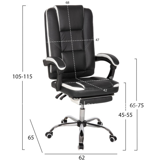 OFFICE CHAIR SEENA HM1190.02 BLACK-WHITE PU-FOLDING FOOTREST 62x65x115Hcm.
