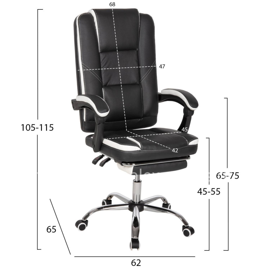 OFFICE CHAIR SEENA HM1190.02 BLACK-WHITE PU-FOLDING FOOTREST 62x65x115Hcm.