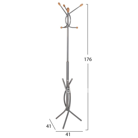 FLOOR STANDING HANGER HM9575.40 METALLIC IN SILVER COLOR-7 HANGING POSITIONS 41x41x176Hcm.