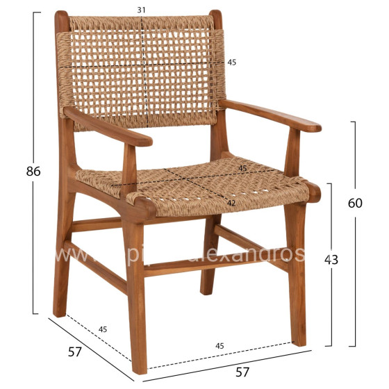 ΠΟΛΥΘΡΟΝΑ ΤΡΑΠΕΖΑΡΙΑΣ NESHA HM9385.11 ΞΥΛΟ ΤΕΑΚ ΜΕ ΣΧΟΙΝΙ ΣΕ ΦΥΣΙΚΗ ΑΠΟΧΡΩΣΗ 57.5x59x90Υ εκ.