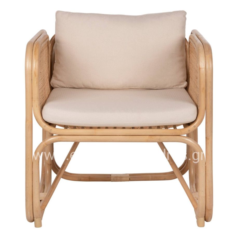 ARMCHAIR WENDY HM9816 RATTAN IN NATURAL POLISHED COLOR-WHITE CUSHIONS 73x72x84Hcm.