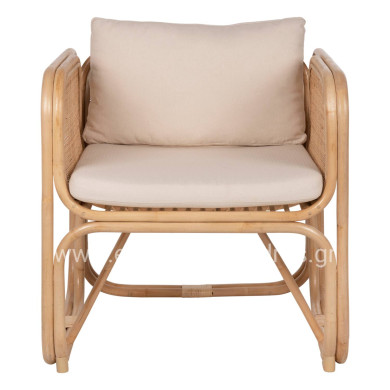 ARMCHAIR WENDY HM9816 RATTAN IN NATURAL POLISHED COLOR-WHITE CUSHIONS 73x72x84Hcm.