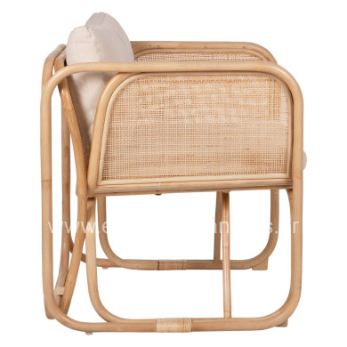 ARMCHAIR WENDY HM9816 RATTAN IN NATURAL POLISHED COLOR-WHITE CUSHIONS 73x72x84Hcm.