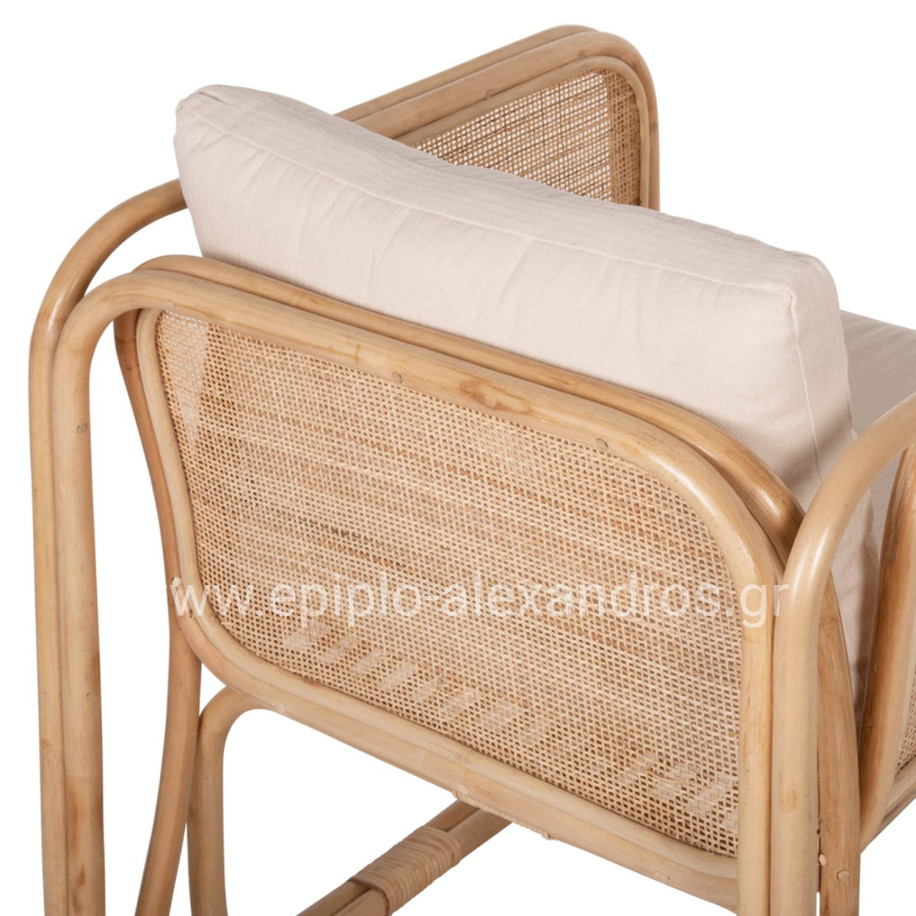 ARMCHAIR WENDY HM9816 RATTAN IN NATURAL POLISHED COLOR-WHITE CUSHIONS 73x72x84Hcm.