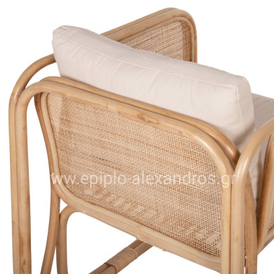 ARMCHAIR WENDY HM9816 RATTAN IN NATURAL POLISHED COLOR-WHITE CUSHIONS 73x72x84Hcm.